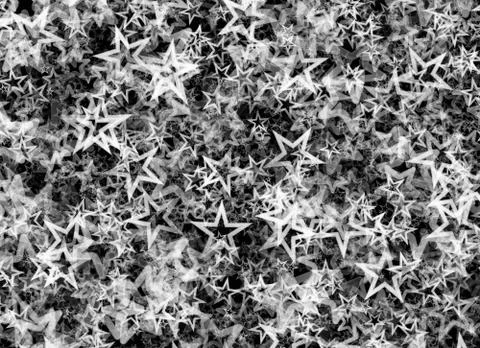 Many black-and-white flying stars background. shining shapes Stock Illustration