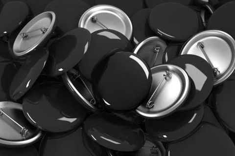 Many black blank button badges mockup, 3d rendering Stock Illustration