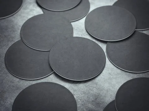 Many black circle beer coasters. 3d rendering 库存插图