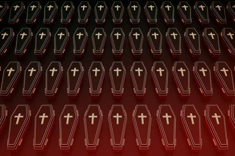 Many black coffins with crosses Stock Illustration