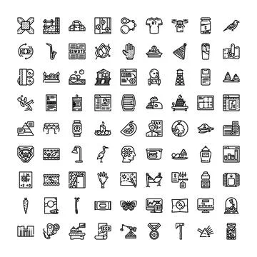 Many black line icons representing various concepts Stockillustratie