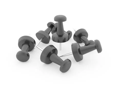 Many black push pins rendered on white background Stock Illustration