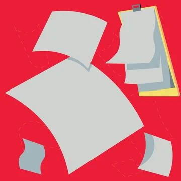 Many blank papers laying on the table. Important information written on sheets Illustrazione stock