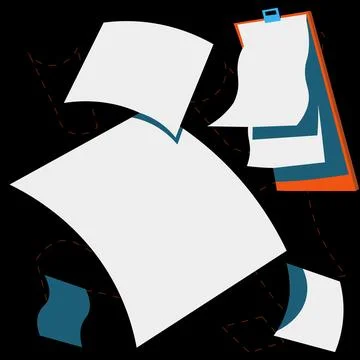 Many blank papers laying on the table. Important information written on sheets Stock Illustration