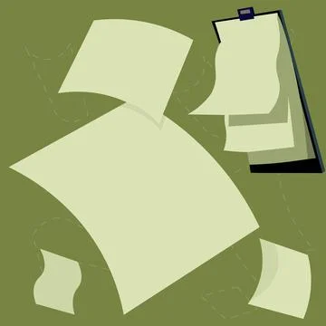 Many blank papers laying on the table. Important information written on sheets Stock Illustration