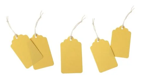 Many blank tags on white background, collage. Mockup for design Stock Photos