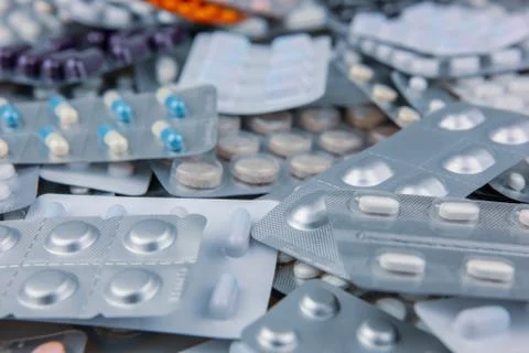 Many Blisters With Tablets Foto stock