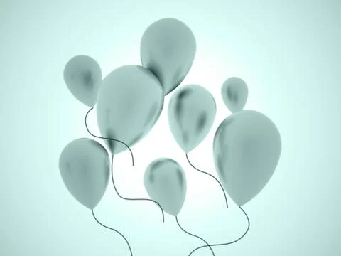 Many blue balloons fly - rendered Stock Illustration