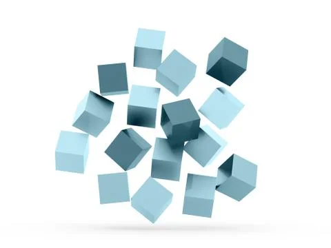 Many blue cubes rendered isolated on white background Stock Illustration