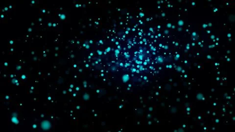 Many blue glittering particles in space, slow motion, computer generated Illustrazione stock