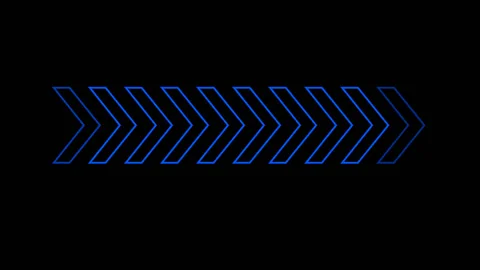 Many blue hollow arrows cyclically move to the right Stock Footage 237098428