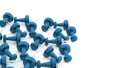 Many blue push pins rendered on white background Stock Illustration