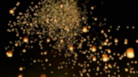 Many Bokeh Of Sky Fire Lanterns Floating In Sky (long shot) Stock Footage 46540842