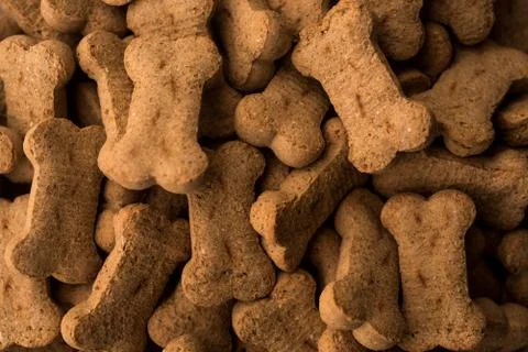 Many Bone shaped dog biscuit, macro close up, selective focus Stock Photos
