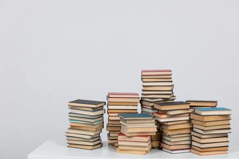 Many books stack for studying at college university institute of science 스톡 사진