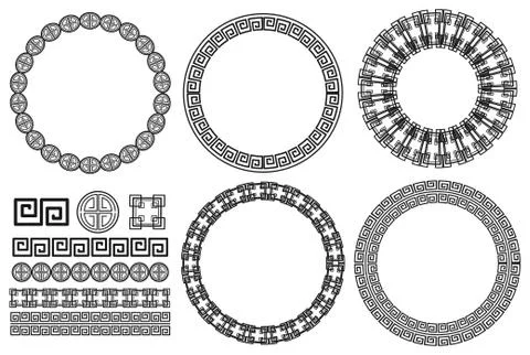 Many border design with asian patterns 스톡 일러스트