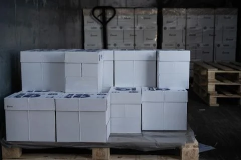 Many boxes transported in the car Stock Photos