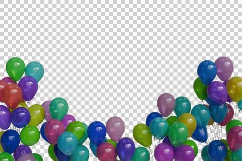 Many bright, inflated balloons of multiple colors, including green Stock Photos
