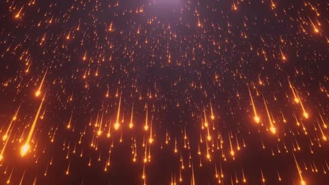 Many bright orange meteors falling through dark atmosphere Stock Footage 327499576