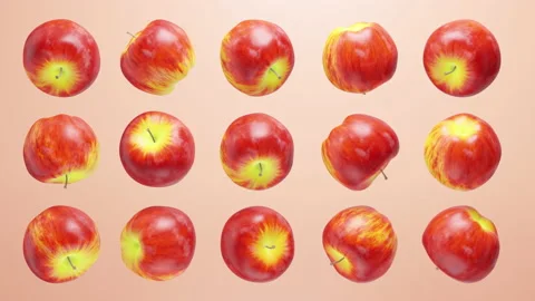 Many bright red apples rotate on a light background Stock Footage 201485758