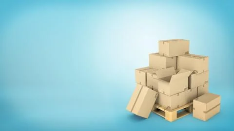 Many brown carton boxes placed on a wooden pallet with some of the boxes either Illustration
