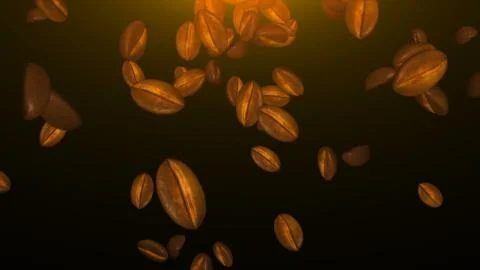 Many brown coffee beans in space, computer generated abstract background, 3D Stock Illustration