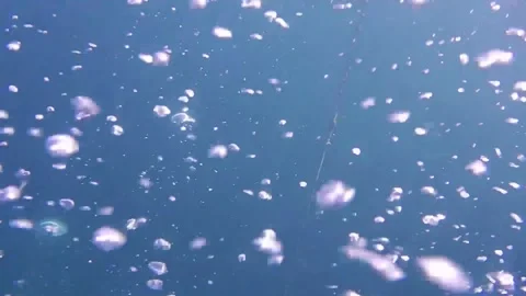 Many bubbles from divers at the lake Stock Footage 149576855