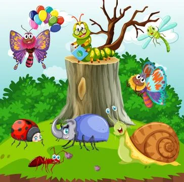 Many bugs in the garden Stock Illustration