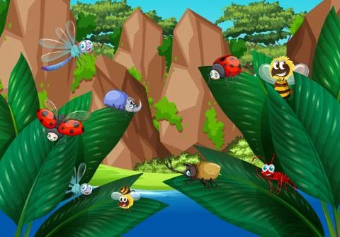 Many bugs on green leaves Stock Illustration