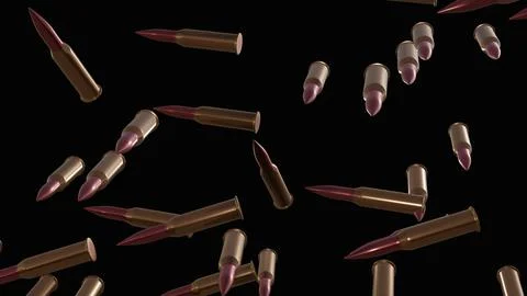 Many bullets on black background. 3D render. Illustrazione stock