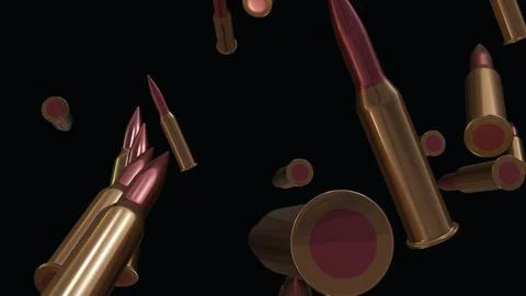 Many bullets on black background. 3D render. Illustrazione stock