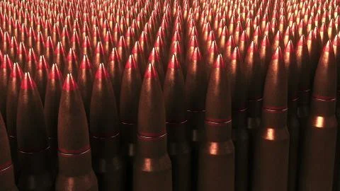 Many bullets. War, ammunition, aggression concepts. 3D rendering Stock Illustration