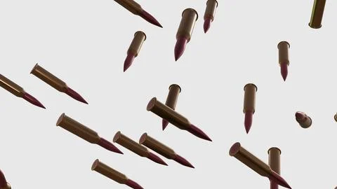 Many bullets on white background. 3D render. Illustrazione stock