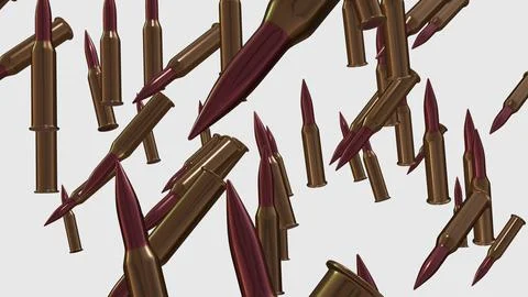 Many bullets on white background. 3D render. Illustrazione stock