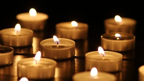 Many burning candles with shallow depth of field. Stock Footage 224107429