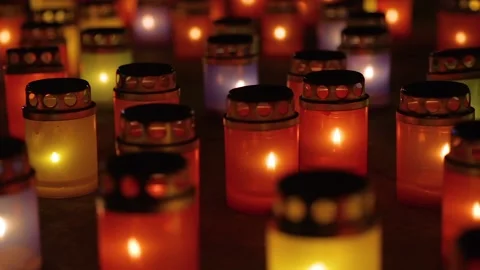 Many burning lanterns on memory, close up footage Stock Footage 123708969