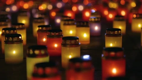 Many burning lanterns on memory. Stock Footage 120411595