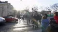 Many busy people crossing street in old European city, observing traffic rules 4k or 4k+ Resolution