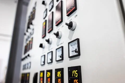 Many button of the machine in the factory Stock Photos
