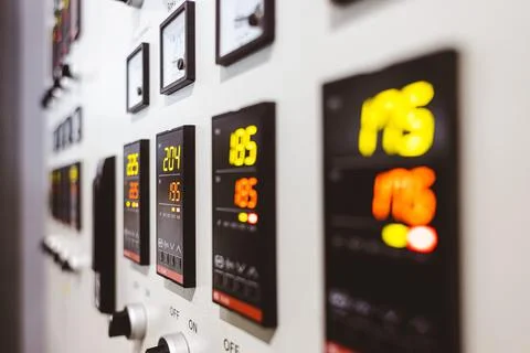 Many button of the machine in the factory Stock Photos
