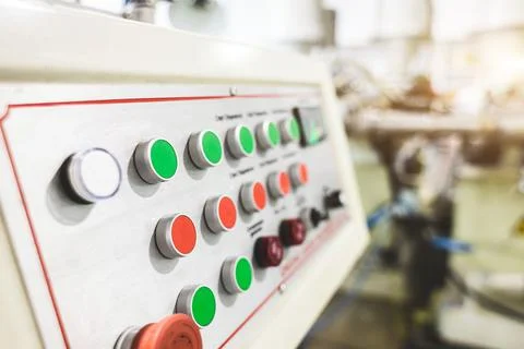 Many button of the machine in the factory Stock Photos