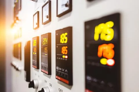 Many button of the machine in the factory Stock Photos