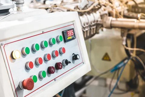 Many button of the machine in the factory Stock Photos