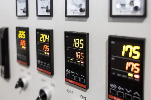 Many button of the machine in the factory Stock Photos
