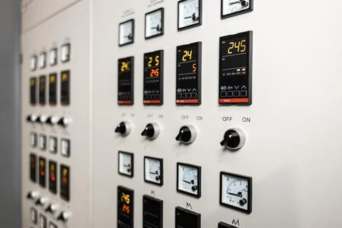 Many button of the machine in the factory Stock Photos