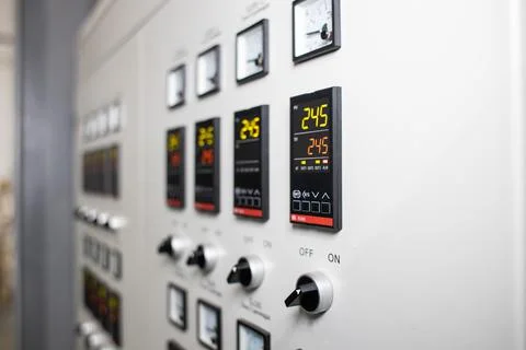 Many button of the machine in the factory Stock Photos
