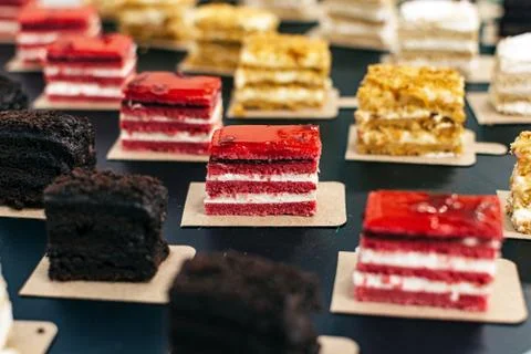 Many cakes on the table, closeup Stock Photos