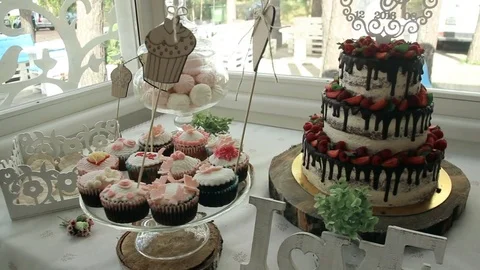 Many cakes on the table Video stock 73191254