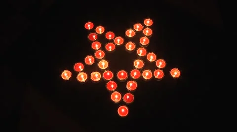 Many candles arranged into the gothic pentagram symbol Stock Footage 49096328