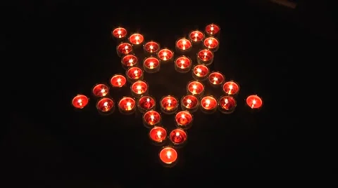 Many candles arranged into the gothic pentagram symbol Stock Footage 49101115
